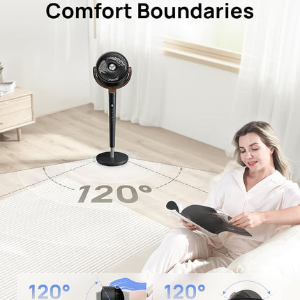 DREO Fan for Bedroom, 120� Oscillating Standing Fan, Quiet Floor Fan with DC Motor, 80ft Pedestal Fan for Room, 8 Speeds, 3 modes, 23dB, 120� Manual Vertical, 35-40" Adjustable Height, 8H Timer, Black