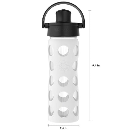 Lifefactory 16-Ounce Glass Water Bottle with Active Flip Cap and Protective Silicone Sleeve, Optic White