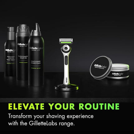 GilletteLabs Men's Sharp White Edition Handle with Exfoliating Bar, 2 Blade Refill and Travel Case, Gift Set
