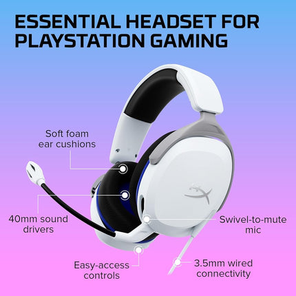 HyperX Cloud Stinger 2 Core Blanc - Casque Gaming pour PlayStation, PS5, PS4, confort léger, haut-parleurs de 40 mm, commandes audio faciles d'accès