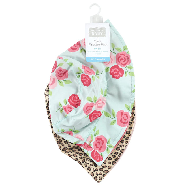 Hudson Baby Baby Girls' Sun Protection Hat, Mint Floral Leopard, 12-24 Months