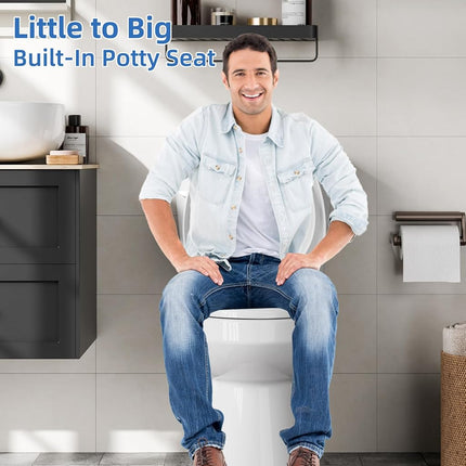 Toilet Seat with Toddler Seat, Elongated Toilet Seat, Quick-Release Structure Toilet Seat, Quick-Attach Hardware & Full Flat with Grip-Tight Bumpers, Quiet-Close Seat, White 19"