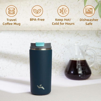 Konokyo Tumbler with Lid, 12 oz Travel Coffee Mug Double Wall Vacuum Stainless Steel Thermal Metal Cup Insulated Water Bottle,Navy Blue