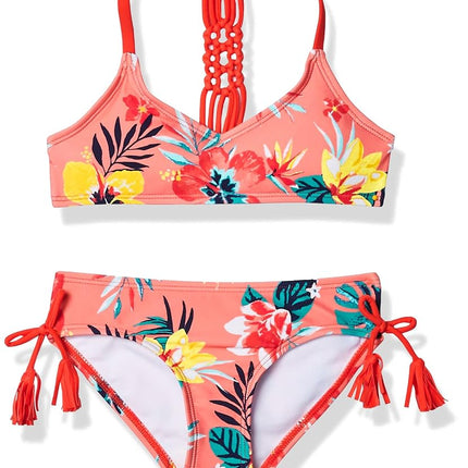 Kanu Surf Girls' Willow V-Neck Bikini Beach Sport 2-Piece Swimsuit Two, Brooke Coral, 16