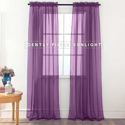 Elegant Comfort 2-Piece Sheer Panel with 2inch Rod Pocket - Window Curtains 40-inch Width X 84-inch Length, Purple