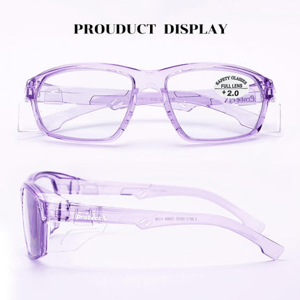 ProtectX Stylish Anti-Fog & Scratch-Resistant Safety Glasses With Readers, UV Protection Goggles, Anti-Impact Lightweight Glasses for Men＆Women Lilac Reading 2.0-2 Pack