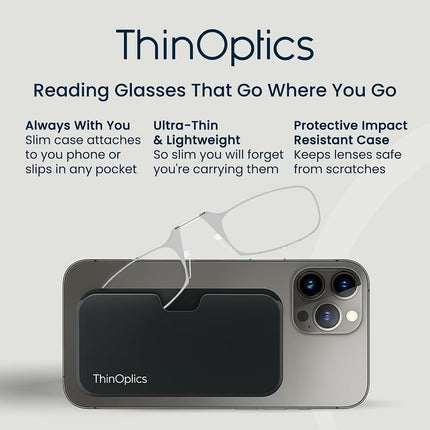 ThinOptics Folding Reading Glasses 1.50, Clear, Case, for Men and Women