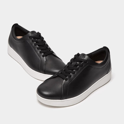 Fitflop Women's Rally Trainers - Soft Leather Tennis Sneakers - Comfortable, Lightweight with Natural Arch Support - Black - 4 UK