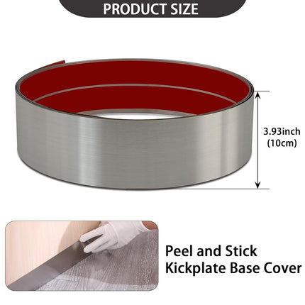 Stainless Steel Kick Plate, Peel and Stick Kickplate Base Cover, Baseboard Molding Trim for Wall, Door, Kitchen Cupboard, Dishwasher Toe - Anti-Scratch Protection (3m x 10cm, Brushed Silver)