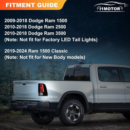 I1MOTOR Full LED Tail Lights for 2009-2018 Dodge Ram 1500 2500 3500 Taillights Car Rear Sequential DRL Turn Signal Light Automotive Brake Lamps Assembly Replacement Driver & Passenger Side