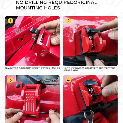Xprite Aluminum Red Hood Latches with U.S. Flag, Adjustable Hood Latch Catches Kit Compatible with Jeep Wrangler JK JKU 2007-2018 & Jeep Wrangler JL JLU 2018-2021 Gladiator JT