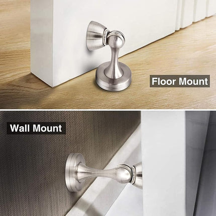 KOLAKO Door Stoppers, 4 Pack Magnetic Door Stop, Stainless Steel Door Stopper Magnet Wall Floor Mount Doorstop, Brushed Nickel Magnetic Door Holder Catch to Keep Door Open, Silver