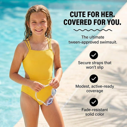 Traje de baño de una pieza con aberturas Kanu Surf para niñas, amarillo sólido, talla 16