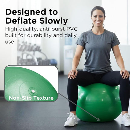 Pelota de ejercicio TheraBand, pelota de estabilidad de la serie profesional con 65 cm de diámetro para atletas de 1,70 m a 1,85 m de altura, pelota de fitness de desinflado lento para mejorar la postura, el equilibrio, el yoga, el pilates, el core, verde