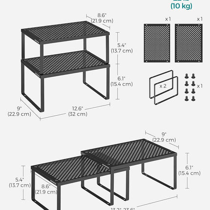 SONGMICS Spice Racks, Set of 2 Metal Cabinet Shelf Organizers, Countertop Organizers, Shelf Risers, Stackable, Expandable, Ink Black UKCS001B01