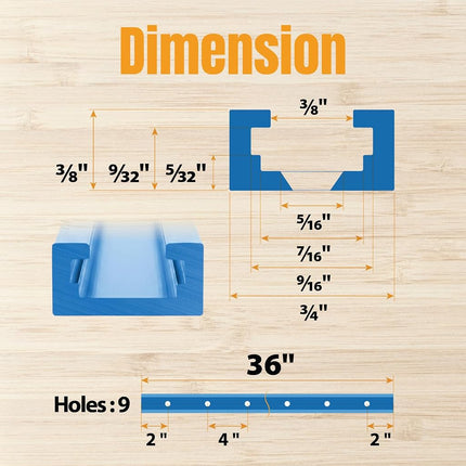 POWERTEC 71066 36 Inch Double-Cut Profile Universal T-Track with Predrilled Mounting Holes, 1PK, T Track for Woodworking Jigs and Fixtures, Drill Press Table, Router Table, Workbench