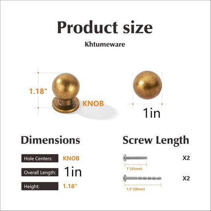 khtumeware 25 Pack 1 inch Vintage Retro Antique Brass Zinc Alloy Cabinet Knob - Single Hole Center Cabinet Pull Hardware for Bedroom, Kitchen.