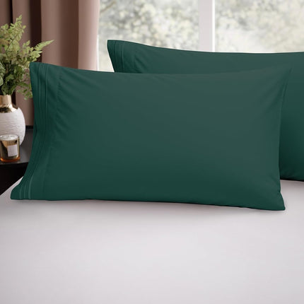 Elegant Comfort Luxury Ultra-Soft 2-Piece Pillowcase Set - 1500 Premium Hotel Quality Microfiber Double Brushed - Wrinkle Resistant, Standard/Queen, Hunter Green