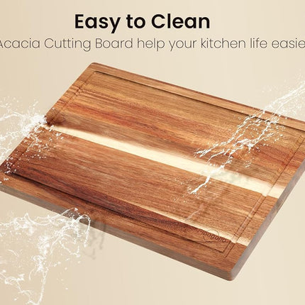 Fibogollo Set of 3 Acacia Wood Kitchen Cutting Boards with Holder