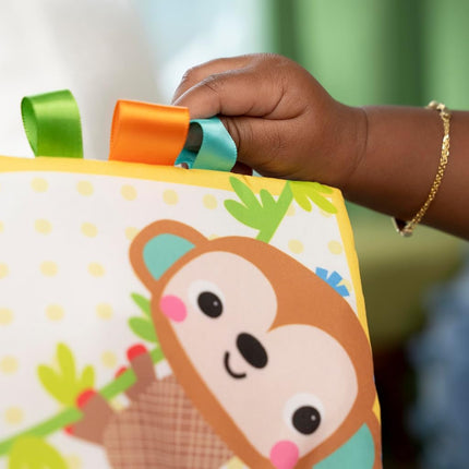 Bright Starts Safari Buddies Baby Soft Book Stroller Toy, Crinkle Plush Pages with Lion, Monkey, Elephant & More, Baby's First Book, Unisex, Ages 0+