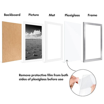 Americanflat 11x17 Picture Frame Set of 5 in Silver - Use as 9x15 Picture Frame with Mat or 11x17 Frame Without Mat - Picture Frames Collage Wall Decor with Plexiglass Cover - Gallery Wall Frame Set