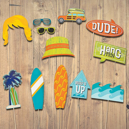 Surf's Up Photo Stick Props (12 Pack) on 12 1/2" Wooden Sticks