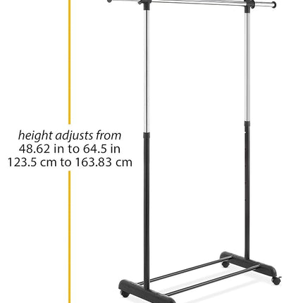 Whitmor Adjustable Garment Rack, Black/Silver, 17.3" D x 17.3" W x 64.5" H