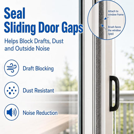 ZOMPAGO Brush Weather Stripping,0.9 in x 0.4 in x 32.8 FT,Grey,Insulation,Sliding Seal Strip,Glass,Window Felt,Brush Door Sweep,Self Adhesive Draft Blocker,Dust Stopper Sliding Door Seal Winter