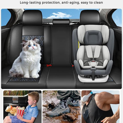 Huidasource Leather Back Row Seat Covers, Waterproof Rear Split Bench Car Seat Covers, Vehicle Seat Cushion Cover Protector Universal Fit for Most Cars Sedan SUV Pickup Truck(Back Row/Black&Blue)