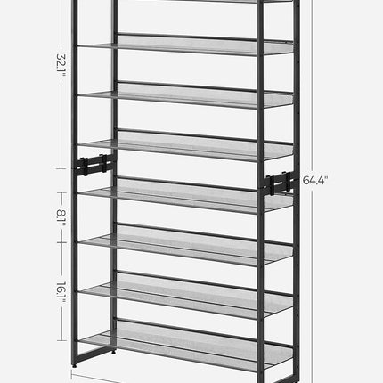 SONGMICS Shoe Rack, 8-Tier Shoe Organizer, Metal Shoe Storage for Garage, Entryway, Set of 2 4-Tier Stackable Shoe Shelf, with Adjustable Flat or Angled Shelves, Holds 32-40 Pairs, Black (ULMR08B)