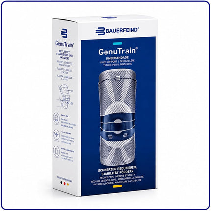 Bauerfeind Knee Brace GenuTrain Unisex for Relief, Stabilisation and Activation After Injury, Surgery or in Chronic Cases Such as Gonarthrosis (Joint Wear) or Arthritis, Knee Bandage