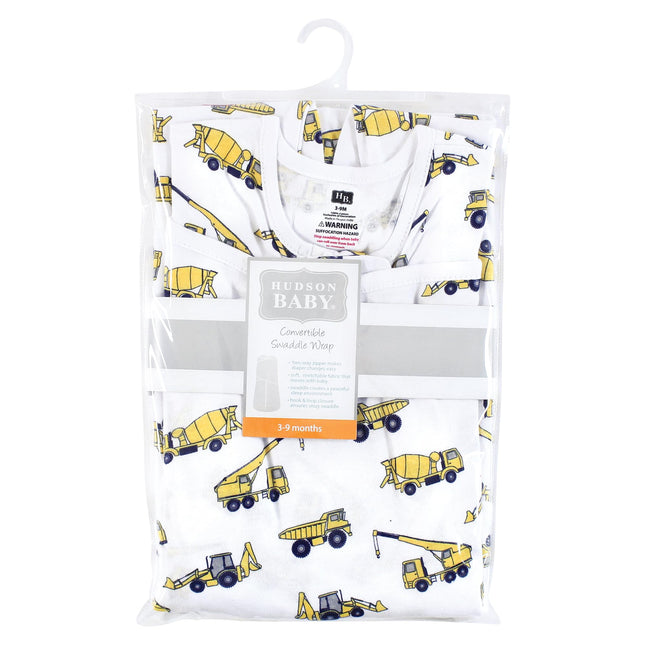Saco de dormir convertible Hudson Baby unisex para bebés, con estampado de construcción, 0-3 meses