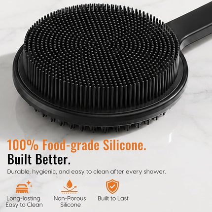 VWMYQ Silicone Back Scrubber for Shower, 17in Lengthen Long Handle Body Brush, Double Sided Shower Brush for Shower Exfoliating and Massage Can Produce Rich Foam, Long Handle Back Scrubber for Men