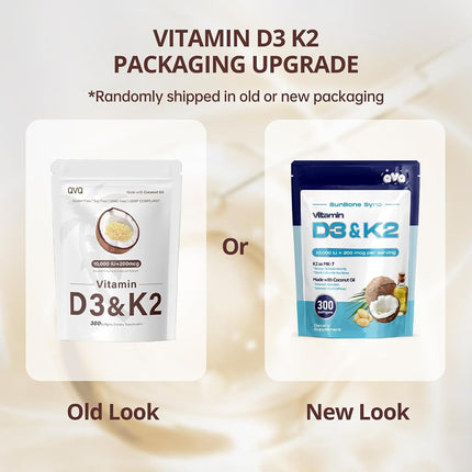 300 Pcs 2 in 1 Vitamin D3 10000 iu Plus K2 (MK-7) 200 mcg Virgin Coconut Oil Softgels with Vitamins D & K Supports Calcium Absorption – Easy to Swallow