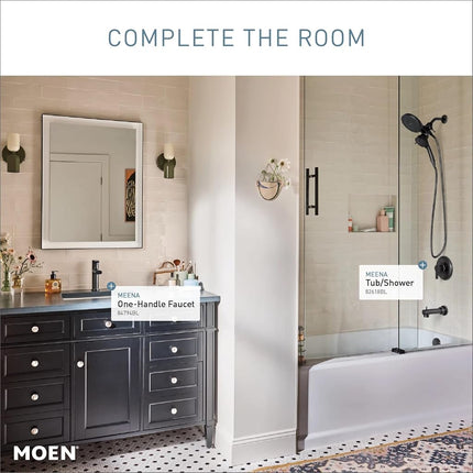 Moen Meena Matte Black Single Handle Modern Shower Faucet with Handshower and Tub Spout for Bathtub (Valve Included), 82618BL