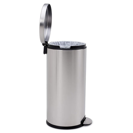 simplehuman CW1810 30L Round Kitchen Pedal Bin, Strong Steel Pedal, Silent Soft Close Lid, Inner Bucket, Stay-Open Lid, Non-skid Base, Slim Profile Hinge, Fingerprint-Proof, Brushed Stainless Steel