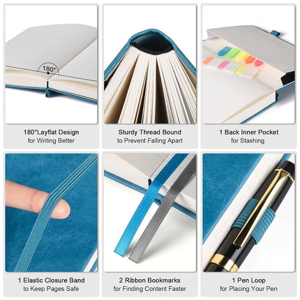 College Ruled Notebook A5, 312 Numbered Pages Diary, Lined Leather Journal