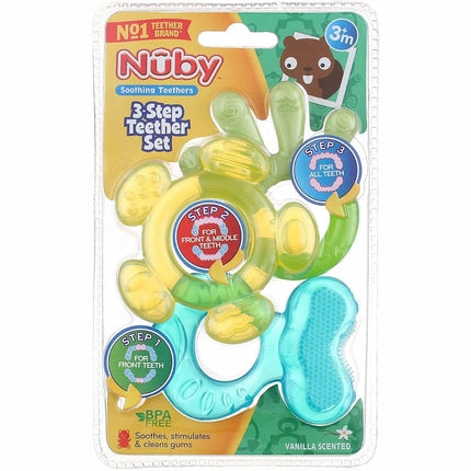 Nuby 3-Step Teething Set, Baby Teether Toys for So