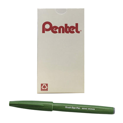 Pentel Arts Sign Pen Brush, Olive Green Ink, Box o