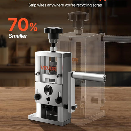 VEVOR Manual Wire Stripping Machine, 1.5-25 mm, Copper Stripper with Hand Crank or Drill Powered, 64Mn Quenched Blades, 45# Steel Rollers, Aluminum Alloy Frame Wire Peeler, for Scrap Copper Recycling