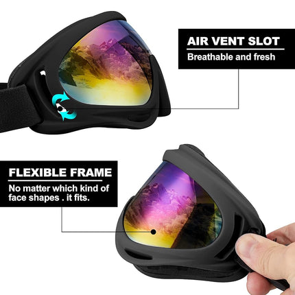 SixYard Ski Goggles, Motorcycle Goggles, 3 Pack Snowboard Snow Goggles for Men Women Adult Youth (Style 1)