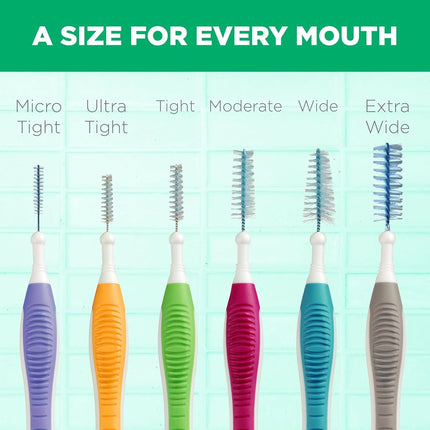GUM Proxabrush Go-Betweens - Moderado, cepillos interdentales entre los dientes, cepillos dentales para la eliminación de placa, seguros para aparatos de ortodoncia y dispositivos dentales, 10 unidades (paquete de 4)