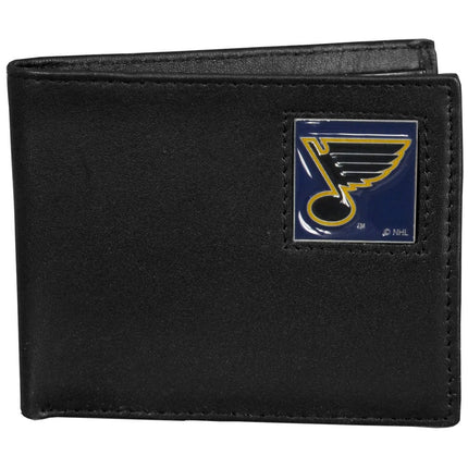 NHL St. Louis Blues Leather Bi-Fold Wallet Packaged in Gift Box, Black