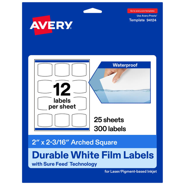 Avery Durable Waterproof Arched Square Labels with