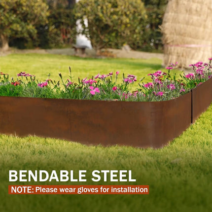 Worth Garden 6 Pack Pre-Rusted Cor-Ten Steel Landscape Edging - 102CM x 14CM Each (612CM Total) - No-Dig Hammer-in Heavy Duty 14-Gauge Metal Edging Border w/ 7 Clips & Gloves - Edge for Lawn Yard