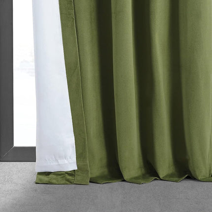 HPD Half Price Drapes Signature Velvet Thermal Blackout Curtains for Living Room 84 Inch Long (1 Panel) Rod Pocket Insulated Blackout Curtains for Bedroom Window Curtains, 50W x 84L, Basque Green