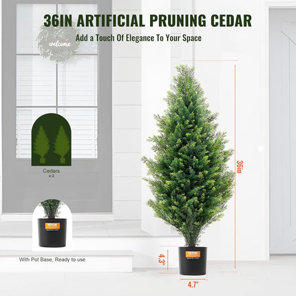 VEVOR Artificial Cedar Topiary Tree, 36 inch Tall (2 Pieces), with Extra Leaves & Pot Faux Evergreen Fake Pine Cypress Trees Plant, UV Rated Artificial Greenery Set for Home Decor Indoor/Outdoor