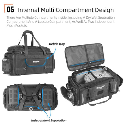 Rhinowalk - 70L MOLLE MOLLE System Sissy Bar Sissy Bar Sissy Waterproof Motorcycle Rear Bag - Black