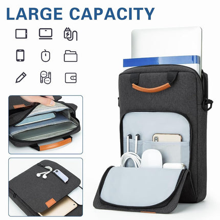 jooeer 13-14 16 Inch Laptop Sleeve Case Waterproof Polyester Shoulder Bag Compatible with MacBook Air Pro M4 M3 M2 M1, Surface Pro (Deep Grey, 16 Inch)