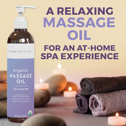 Organic Massage Oil with Lavender Scent (8 fl. oz.) - Non-Greasy Lavender Body Oil with Mess-Free Pump, Perfect for Sleep and Relaxation, Certified Organic and Non-GMO, 237 mL